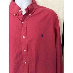Ralph Lauren Mens Botton Down Shirt Sz XL Bright Pink Long Sleeve 100% Cotton